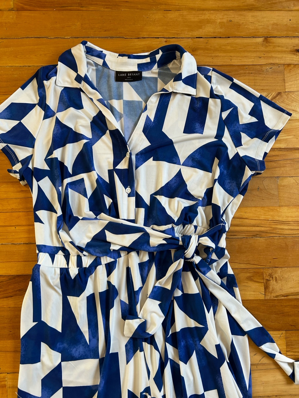 Lane Bryant Blue and White Geometric Jumpsuit - Picture 2 of 5